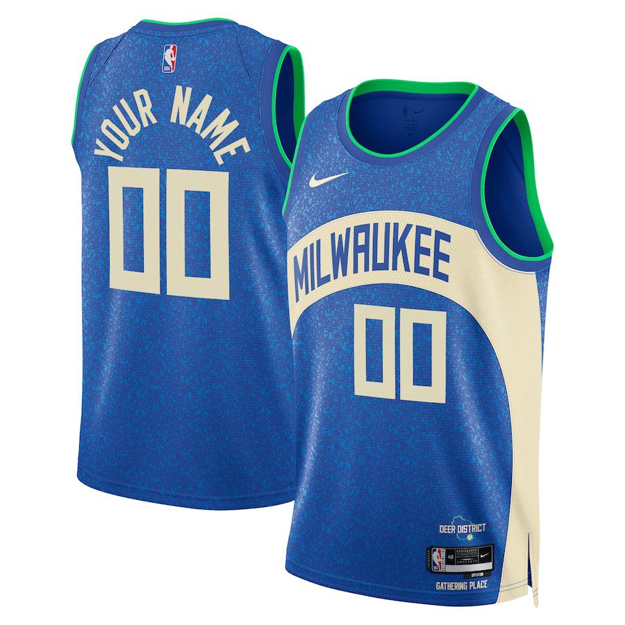 Men Milwaukee Bucks Nike Royal City Edition 2023-24 Custom Swingman NBA Jersey->->Custom Jersey